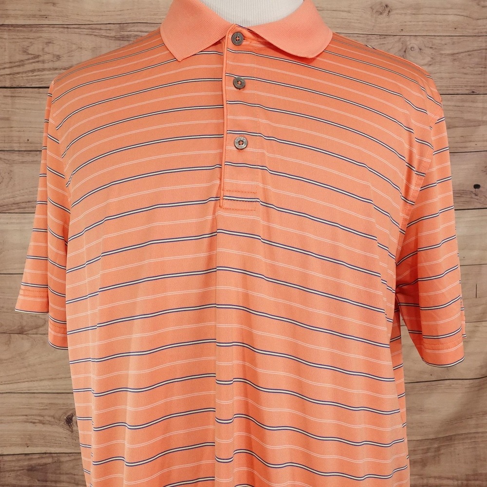 IZOD PerformX Golf Polo Shirt Mens XL Orange 100% Polyester Striped Knit